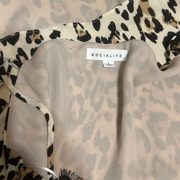 Y2K Socialite Women Babydoll Cami Top L Animal Print Lingerie‎ Lined Lace Trim - Picture 2 of 8